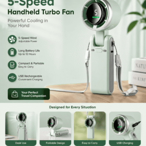 5-Speed Handheld Turbo Fan – Rechargeable Portable Mini Fan with Digital Display