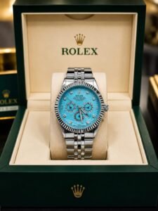 Generic Premium Men’s Watch with Blue Dial & Silver Bracelet