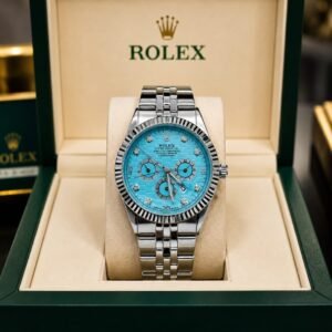 Generic Premium Men’s Watch with Blue Dial & Silver Bracelet