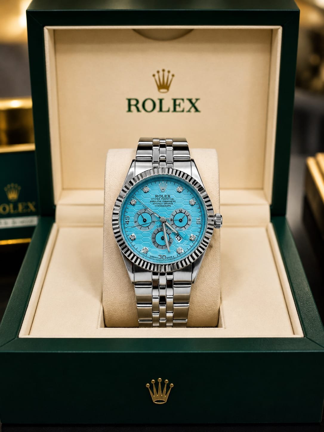 Generic Premium Men’s Watch with Blue Dial & Silver Bracelet